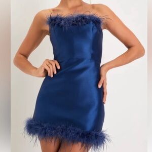 Lulu's Strapless Navy Feather Dress